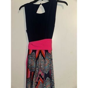 Anthropologie 12 Eliza J Scarf Print Jersey Crêpe De Chine Maxi Dress pink black